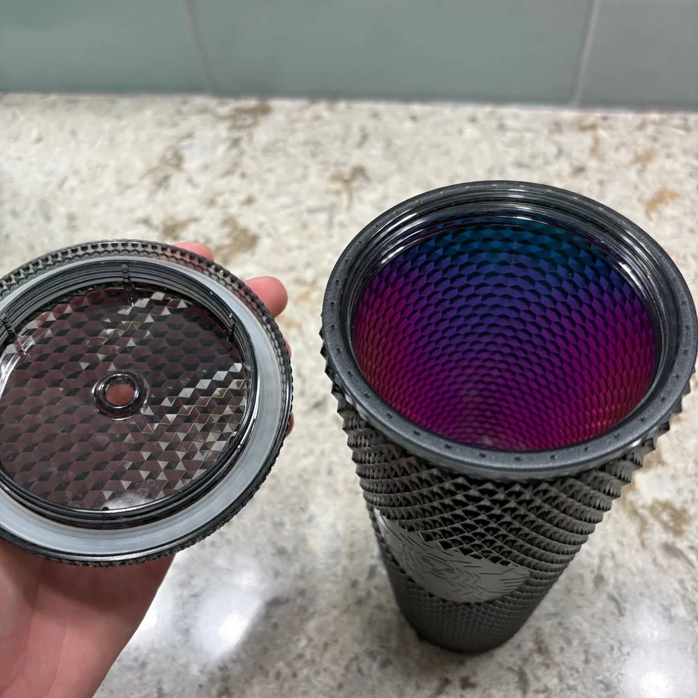 Starbucks Tumbler Black Studded Iridescent 24oz Reusable Cold Cup‎ NO STRAW
